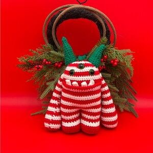 Striped Red and White Crochet Monster